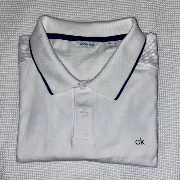 2/49$ Men’s Calvin Klein 100% cotton white Polo‎ with black detailing size large - Picture 1 of 12